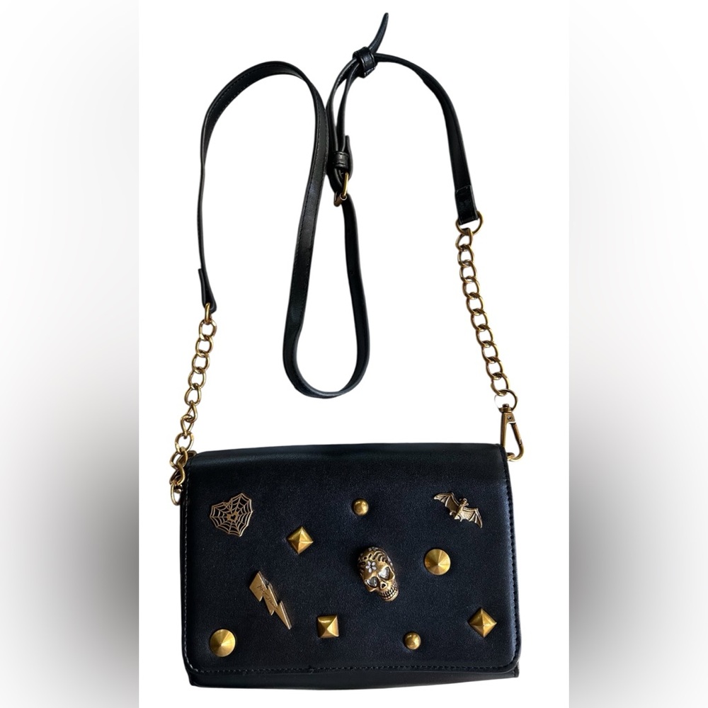 Betsey Johnson XOSybil Skulls Bat Spiderweb Heart Studded Crossbody Bag